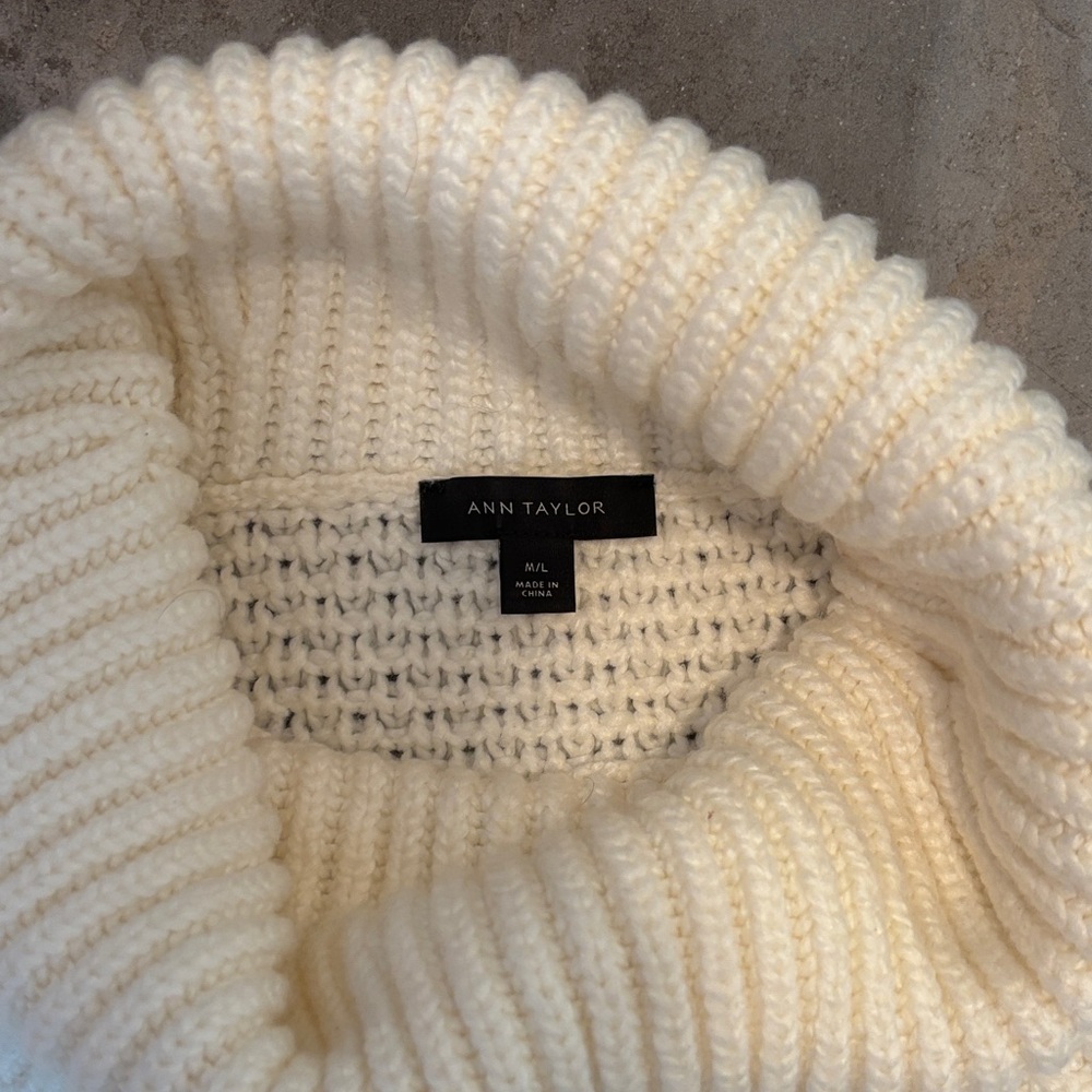 Ann Taylor Cream Cable Knit Turtleneck Sweater - Picture 2 of 3